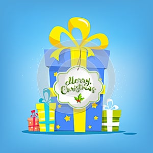 2018 happy new year card. New year gifts. Merry Christmas text.