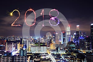 2018 Happy new year firework with Singapore cityscape at night