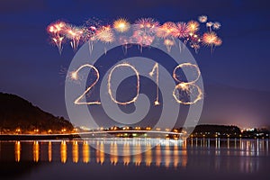 2018 Happy new year firework Sparkle with Fujisan mountain at ni