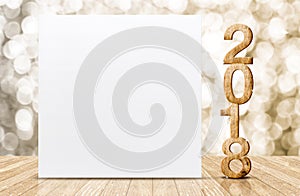 2018 happy New year glitter number and white card in perspective