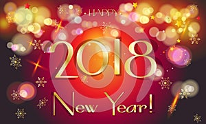 2018 Happy New Year gold bokeh greeting card