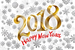 2018 Happy new year. Gold Numbers Design of greeting card of Falling Shiny Confetti. Banner with 2018 Numbers on snowflakes Backgr