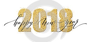 2018 Happy new year. Numbers Golden Glitter Design greeting card. Gold Shining Pattern. Vector illustration