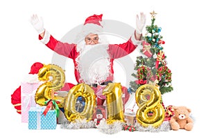 2018 happy new year Santa claus with christmas concept sitting a