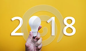 2018 Ideas creativity concept with human hand holding light bulb