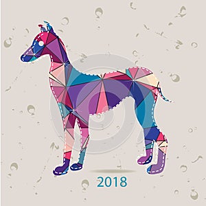 The 2018 new year card with Dog made of triangles