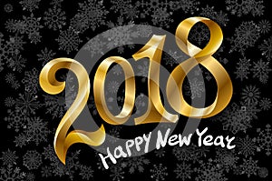2018 New Year Gold Glossy Numbers Design black snowflakes Background. Vector Illustration EPS10