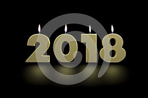 2018 New Year`s Golden Lighten Up Candles With Floor Reflexion