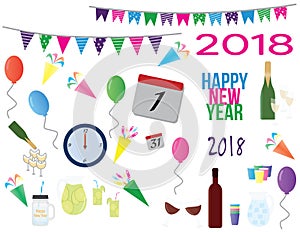 2018 new year`s party cliparts