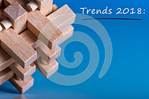 2018 new year TRENDS. New trend at business innovation technology and other areas. Blue background with macro view of