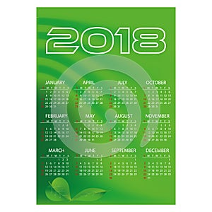 2018 simple business wall calendar green color abstract background eps10