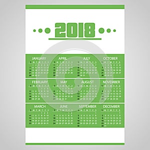 2018 simple business wall calendar green and white eps10