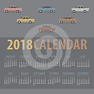 2018 Vintage Cars Flat Design Printable Calendar Starts Sunday