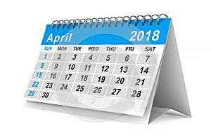 2018 year calendar. April. Isolated 3D illustration