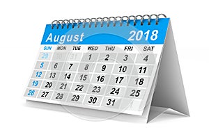 2018 year calendar. August. Isolated 3D illustration