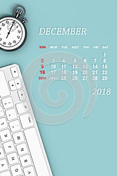 2018 year calendar. December calendar. 3d Rendering