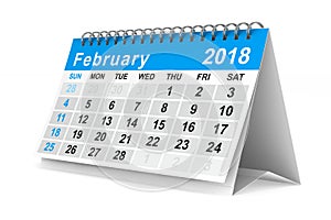 2018 year calendar. February. Isolated 3D illustration