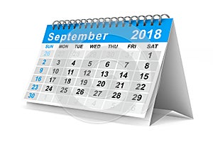 2018 year calendar. September. Isolated 3D illustration