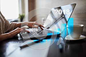 2018 year profit growth chart, Business, finance and investment concept on virtual screen. Goals setting on improvement.