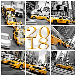 2018 yellow taxis in New York square greeting card