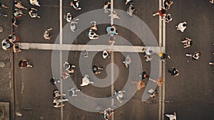 2019.06.11 - Kyiv city, Ukraine, Europe. Top down people cross road aerial. Pedestrians walk street