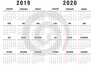 2019-2020 Calendar Gray and White