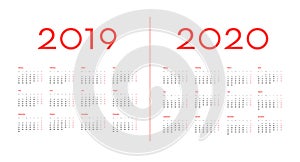 2019 and 2020 Calendar template vector image