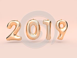 2019 balloon text/number gold floating 3d rendering pink background