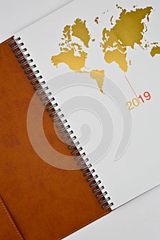 2019 brown leather agenda and world map