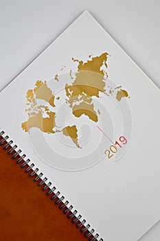 2019 brown leather agenda and world map