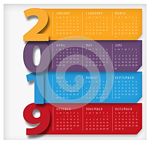 2019 Calendar Modern Colorful Large