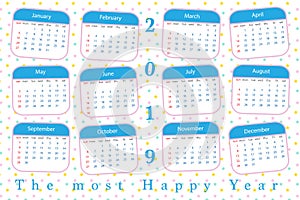 2019 calendar pastel color with star pattern background1