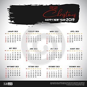 2019 Calendar template. Christmas and Happy new Year Background