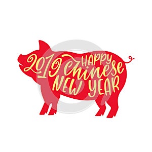 2019 Chinese New Year of the Pig. Hand drawn typography design. Calligraphy holiday inscription.