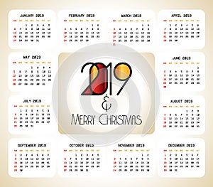 2019 christmas calendar design vector