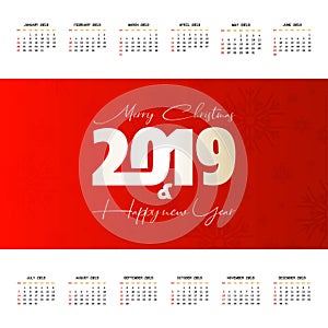 2019 christmas calendar design vector