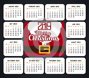 2019 christmas calendar design vector