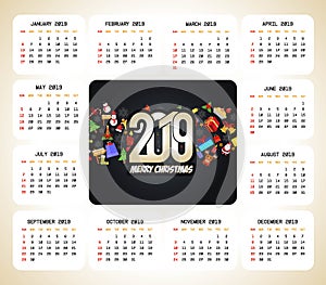 2019 christmas calendar design vector