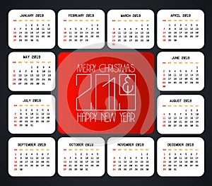 2019 christmas calendar design vector