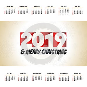 2019 christmas calendar design vector