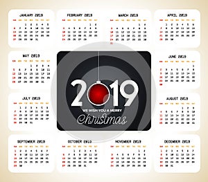 2019 christmas calendar design vector