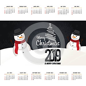 2019 christmas calendar design vector