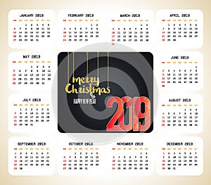 2019 christmas calendar design vector