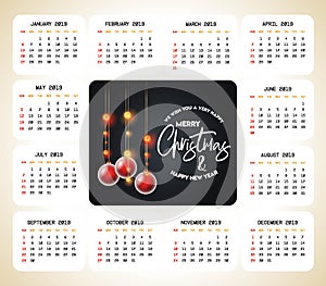 2019 christmas calendar design vector