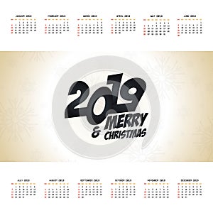 2019 christmas calendar design vector