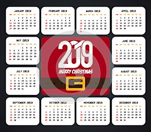 2019 christmas calendar design vector