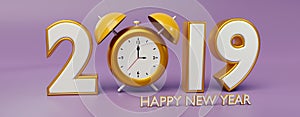 2019 and clock 3d rendering