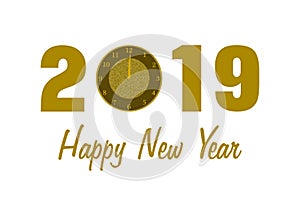 2019 with a clock and Happy New Year