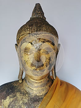 2019 - Close up Buddha statue head of the Wat Prathatchaiya Suratthani Thailand