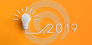 2019 creativity inspiration concepts with lightbulb on pastel